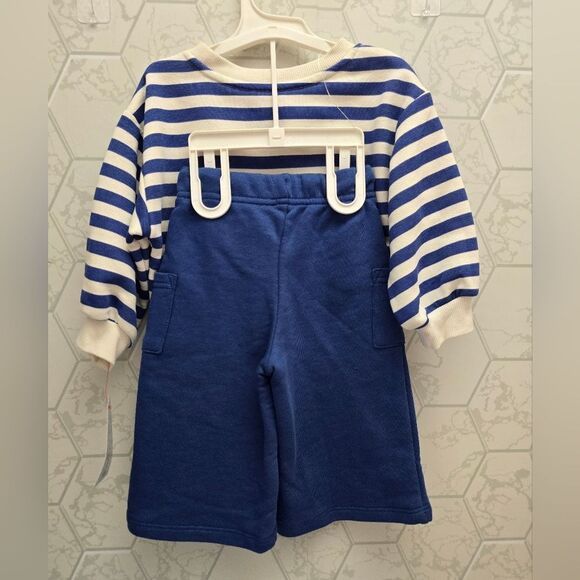 New Girl's "Happy Heart" French Terry Striped Sweatshirt and Wide Pants Set - Picture 3 of 9